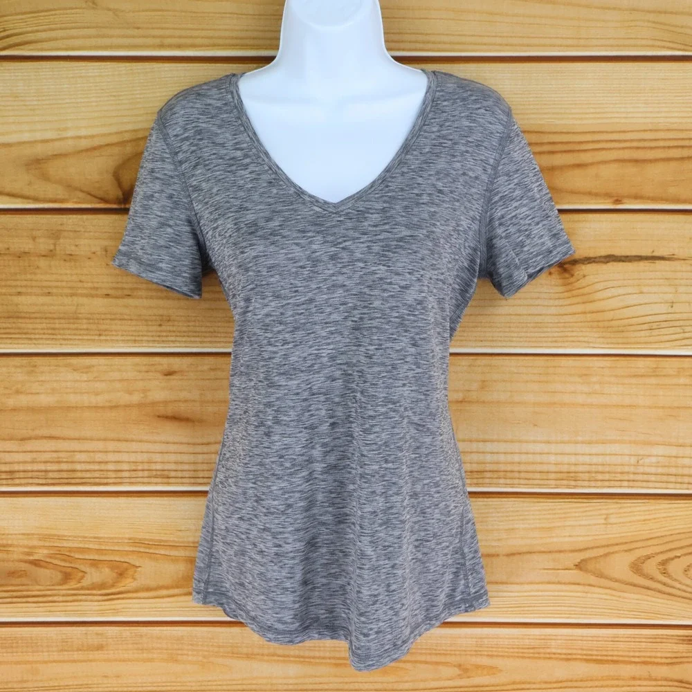 Athletic Works Activewear T-Shirt‎ Womens S Gray Heathered V-Neck Soft Stretch
